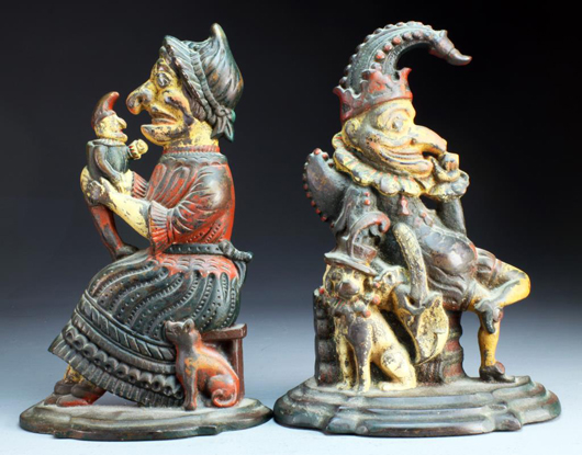 Antique cast-iron Punch & Judy door stops. Midwest Auction Galleries image. 