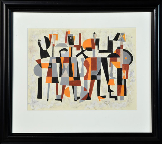 Carlos Merida tempera painting on paper, dated 1974. Midwest Auction Galleries image. 