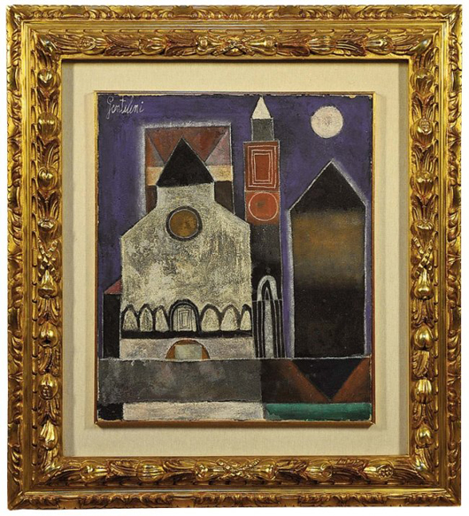 Franco Gentilini, ‘La Cattedrale,’ 1957, olio e sabbia su tela, 60,3 x 49,7 cm. Courtesy Gioielli di Carta.