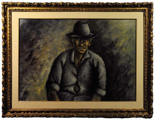 Ottone Rosai, ‘Uomo dei campi,’ 1934, olio su tavola, 59 x 85,5 cm. Courtesy Gioielli di Carta.