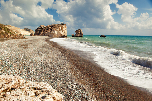 Petra tou Romiou in Cyprus, where according to Hesiod's 'Theogony' the goddess Aphrodite emerged from the sea. Image by Nono Verde. This file is licensed under the Creative Commons Attribution-Share Alike 3.0 Unported license.