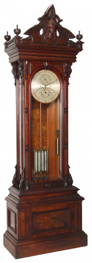 E. Howard & Co. No. 68 floor standing astronomical regulator clock with exceptional color and patina (est. $100,000-$150,000). Fontaine’s Auction Gallery image.
