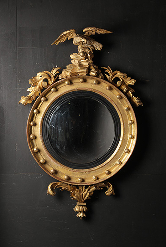 Lot 150 - 19th Century Federal gilt carved girandole with convex mirror. Kamelot Auction House image. Kamelot Auction House image.