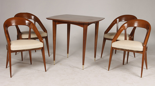 Lot 597 - French modernist card table and chairs, circa 1950. Kamelot Auction House image.