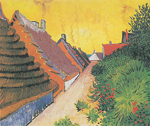 Although not the artwork in question, this is another painting from Vincent van Gogh's (Dutch, 1853-1890) Saintes-Maries series, created in 1888 during the artist's stay in Arles, France. It is titled 'Street in Saintes-Maries' and is held in a private collection.