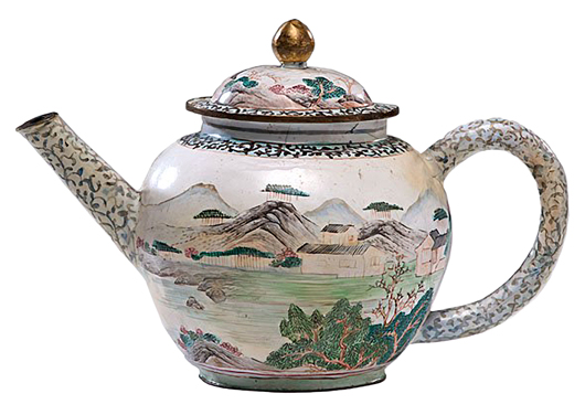 This copper teapot covered with enamel was made in China in the 19th century. It sold at  Cowan's Auctions Inc. in Cincinnati last year for $660.