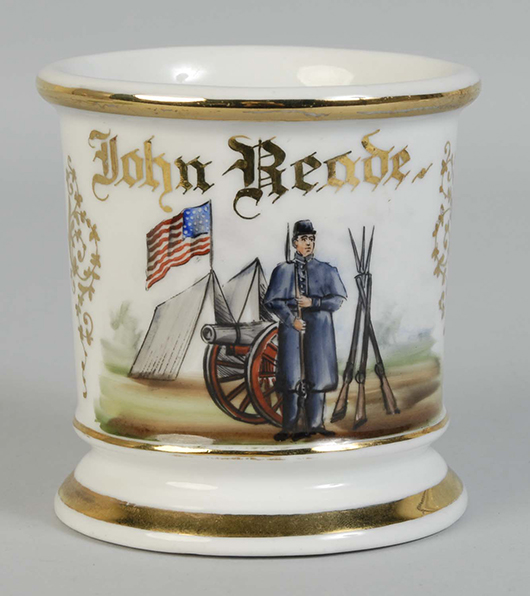 Civil War soldier occupational shaving mug, est. $1,500-$2,000. Morphy Auctions image.