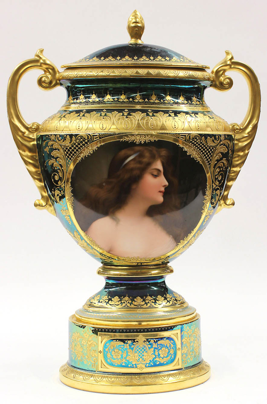This monumental 19th century Royal Vienna urn sold for $19,040. Clars Auction Gallery image.