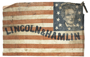 Lincoln & Hamlin ‘Wide Awake’ portrait campaign flag sold for $44,650. Cowan’s Auctions Inc.
