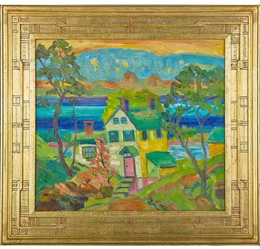 Lot 102: Joseph Barrett, ‘Yellow House on the Delaware.’ Price realized: $17,500. Rago Arts and Auction Center image.