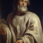 Sir Peter Paul Rubens (Dutch, 1577-1640) painting of St. Peter as Pope with the pallium and the Keys to Heaven. Painted between 1610-1612. From the permanent collection at The Prado in Madrid.
