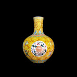 Famille Rose enamel yellow ground floral Shou vase, Qing Dynasty. Estimate: $800,000-$1,200,000. Gianguan Auctions image.