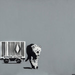 A unique variant from Banksy’s Barcode Leopard series is this signed and authenticated painted canvas, 33.6 inches x 36.6 inches. Estimate: £80,000-£120,000. Dreweatts & Bloomsbury image.