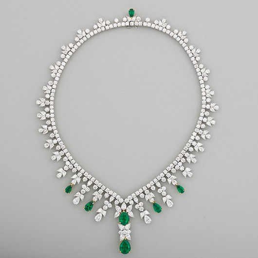 Tiffany & Co. diamond and emerald necklace. Estimate: $125,000-$150,000. Rago Arts and Auction Center image.