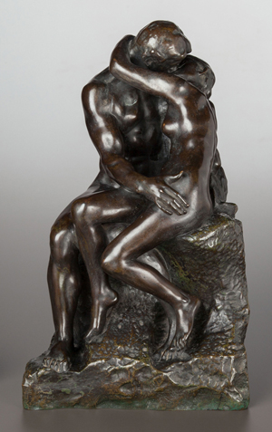 Rodin's 'The Kiss' bronze nearly doubled the estimate, selling for $485,000. Heritage Auctions image.