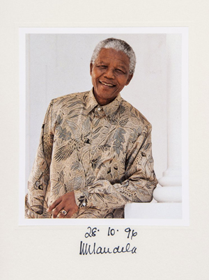 Nelson Mandela, former president of South Africa, in a 1996 photograph by Benny Gool. Image courtesy of LiveAuctioneers.com Archive and Dreweatts & Bloomsbury.