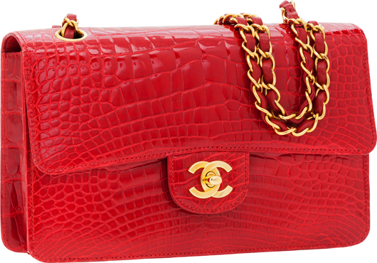 Chanel Shiny Red Crocodile Classic Rigid Medium Single Flap Bag with gold hardware. Estimate: $8,000-$10,000. Heritage Auctions image.