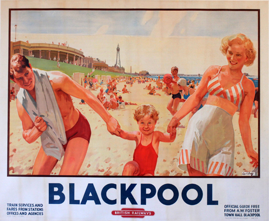 Sep E. Scott (1879-1962), Blackpool, printed for LMS by London Lithographic Co., 1949, 102 x 127 cm. Estimate: £1,500-£2,000 ($2,464-$3,285). Onslows image.