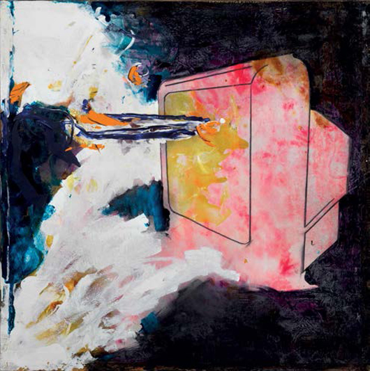 Mario Schifano, Grundig, emulsione su tela, cm 110x110, Stima €12.000-15.000, Courtesy Pandolfini Firenze
