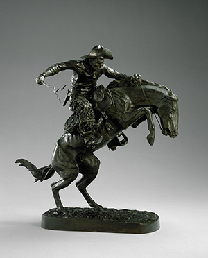 Frederic Remington, American, 1861–1909, ‘The Broncho Buster,’ 1895 (cast 1906), 22 5/8 × 22 × 15 in. (57.5 × 57.8 × 38.7 cm). The Museum of Fine Arts, Houston, The Hogg Brothers Collection, gift of Miss Ima Hogg (43.73).