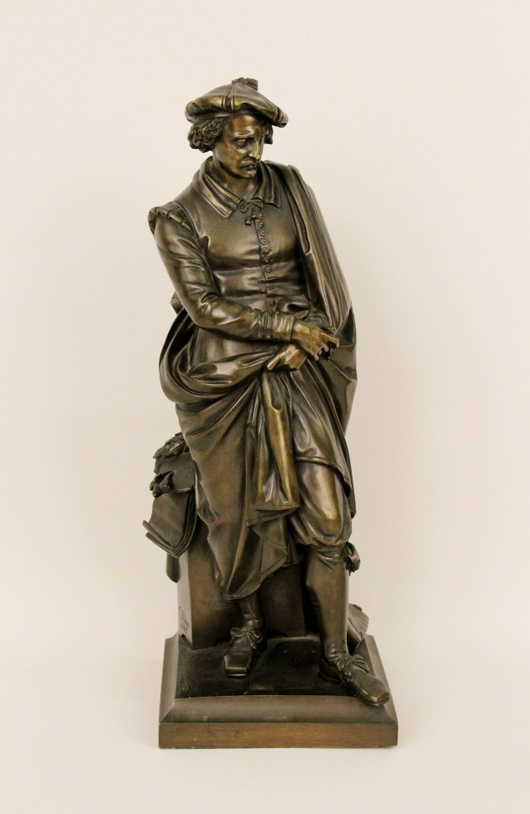 Life-size 19th century bronze sculpture of the artist Rembrandt by Louis Royer (Netherlands, 1793-1868). Ahlers & Ogletree image.