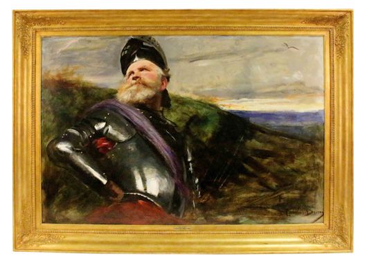 Nineteenth century oil on tin by Charles Durand (French, 1837-1917) titled ‘Homme en Armure.’ Ahlers & Ogletree image.