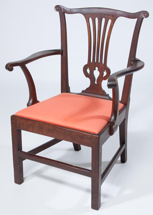 Important Petersburg, Va., Chippendale black walnut armchair, circa 1775. Price realized: $34,500. Jeffrey Evans & Associates image.