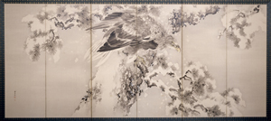 Kishi Renzan (1805-1859), 'Eagle in snow-covered pine tree,' signed Renza Gantoku, circa 1850, ink and light color on paper, offered by Joan B. Mirviss Ltd.