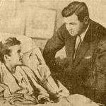 Archival newspaper image of Babe Ruth visiting Little Johnny Sylvester’s bedside on October 11, 1926. Grey Flannel Auctions image.