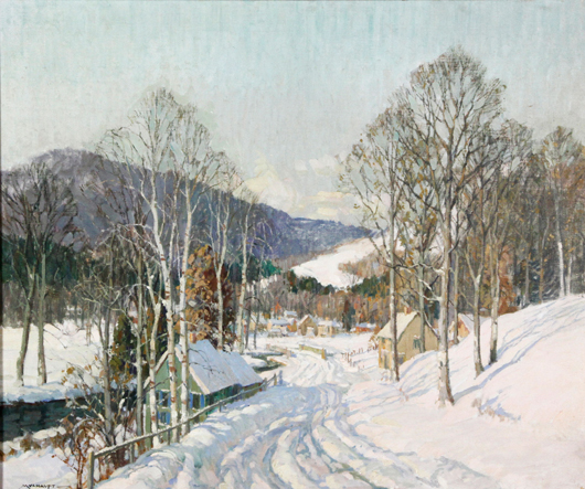 Frederick J. Mulhaupt’s winter landscape sold for $25,200. Kaminski Auction image.