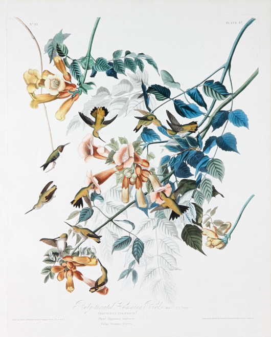 An Audubon ruby-throated hummingbird print by Robert Havell brought $8,400. Kaminski Auction image.