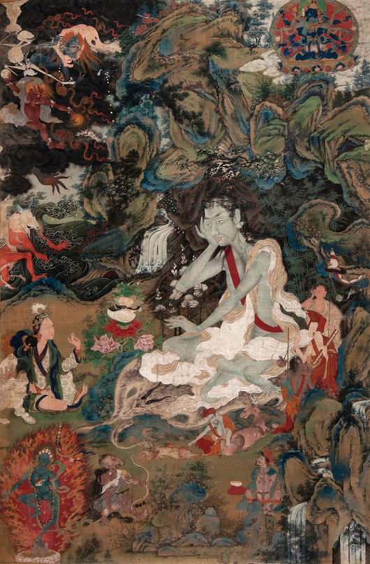 Sino-Tibetan thangka of Milarepa, 18th century. Price realized: £522,000 ($854,735). Dreweatts & Bloomsbury Auctions image.