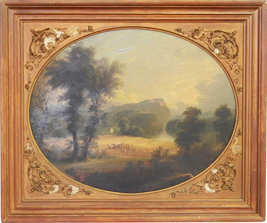One of two Edmund Coates (Hudson River School) oil-on-canvas landscapes to be auctioned. Stephenson's Auctioneers image.