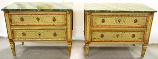 Pair of Julia Gray Ltd. paint-decorated chests-of-drawers. Stephenson's Auctioneers image.