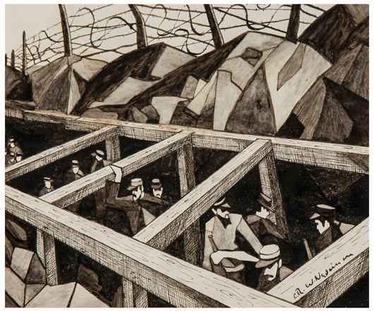 ‘La Geurre des Trous’ (the War of Holes) by Christopher Nevinson sold for £136,400 ($223,964), setting a record for the artist. Dreweatts & Bloomsbury image.