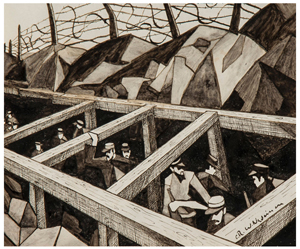 ‘La Geurre des Trous’ (the War of Holes) by Christopher Nevinson sold for £136,400 ($223,964), setting a record for the artist. Dreweatts & Bloomsbury image.