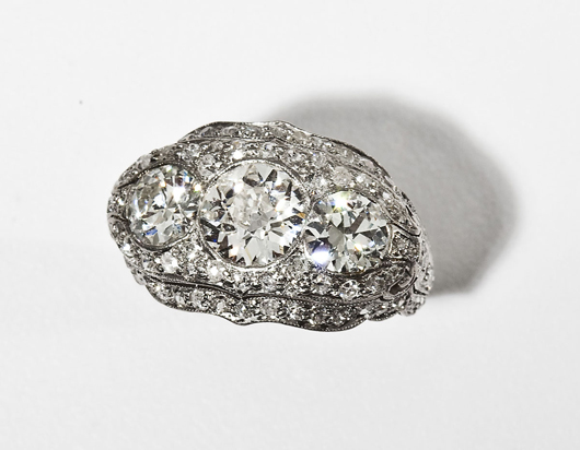 Diamond filigree ring, 2.86 total carat weight. Price realized: $6,000. Cordier Auctions image.