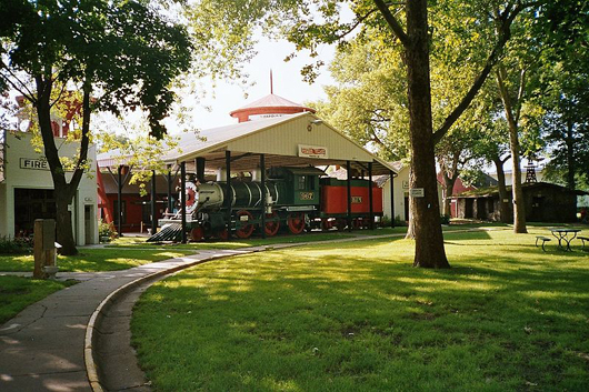Train station and fire station at Pioneer Village in Minden, Nebraska. Photo by Rolf Blauert.