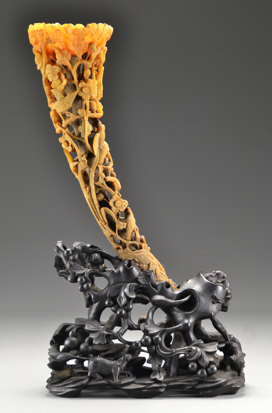 Rhinoceros horn carving, Qing Dynasty, 19th century. Midwest Auction Galleries image.