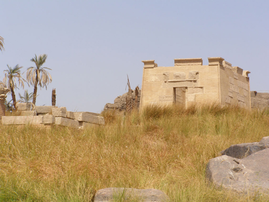 Ruins of the temple of Khnum at the southern point of Elephantine Island where the Aswan Museum is located. Image by Claude Vallette. This file is licensed under the Creative Commons Attribution-Share Alike 3.0 Unported, 2.5 Generic, 2.0 Generic and 1.0 Generic license.