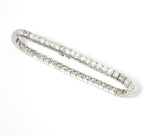 Art Deco diamond bracelets are always good sellers, but this example, featuring a total of 15.00 carats in diamonds, inspired a particularly heated bidding war that ended only when price reached $45,000 (estimate: $7,000-$9,000). John Moran Antique and Fine Art Auctioneers image.