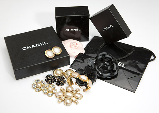 This elegant group of Chanel costume jewelry appealed to a number of competitive collectors, finally selling for $1,599 (estimate: $500-$800). John Moran Antique and Fine Art Auctioneers image.