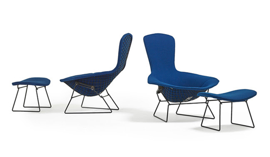 Lot 647 – Harry Bertoia/Knoll, pair of Bird chairs with ottomans. Estimate: $1,800-$2,400. Rago Arts and Auction Center image.