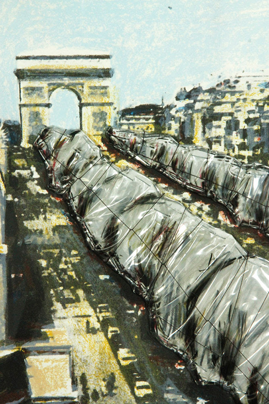 Christo, 'Wrapped Trees, Project for Avenue des Champs Elysees, Paris,' color lithograph, signed and dated in pencil, 