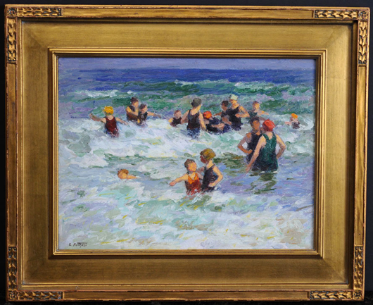 Edward Potthast, 'At The Beach,' 12 inches x 16 inches, oil on board, signed lower left. Fairfield Auction image.