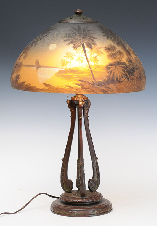 Handel reverse-painted table lamp from the Jack DeGaetano estate. Fairfield Auction image.