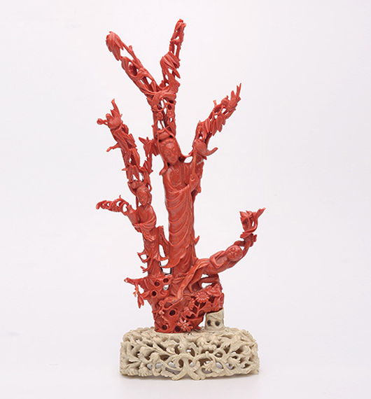 Large coral figural group, 19th century. Price realized: $47,200. Michaan’s Auctions image.