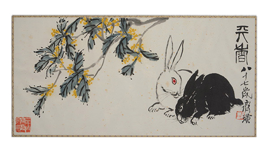 Qi Baishi (1864-1957), ‘Rabbits Under Osmanthus Tree.’ Price realized: $383,500. Michaan’s Auctions image.
