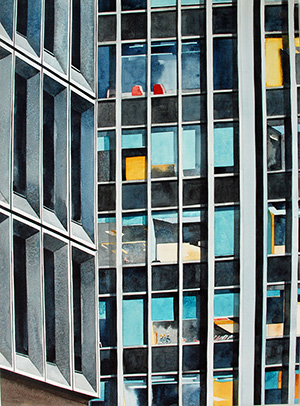Amy Park, 'Concrete and Glass Midtown East,' watercolor on paper, 32 x 22 inches. Copyright Griffin Gallery.