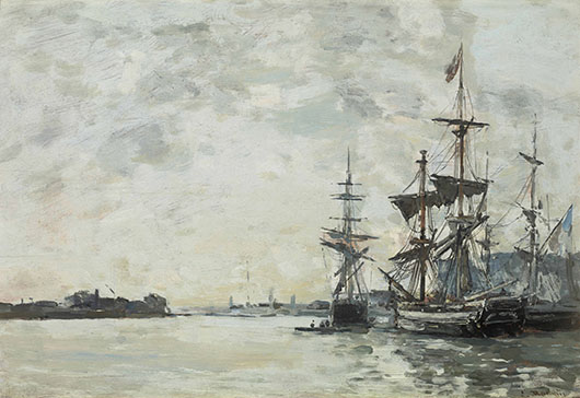 Eugene Boudin, 'Le Havre, Anchored Vessels in the Harbor,' about 1868-1872. Bequest of Frederic C. Hamilton.
